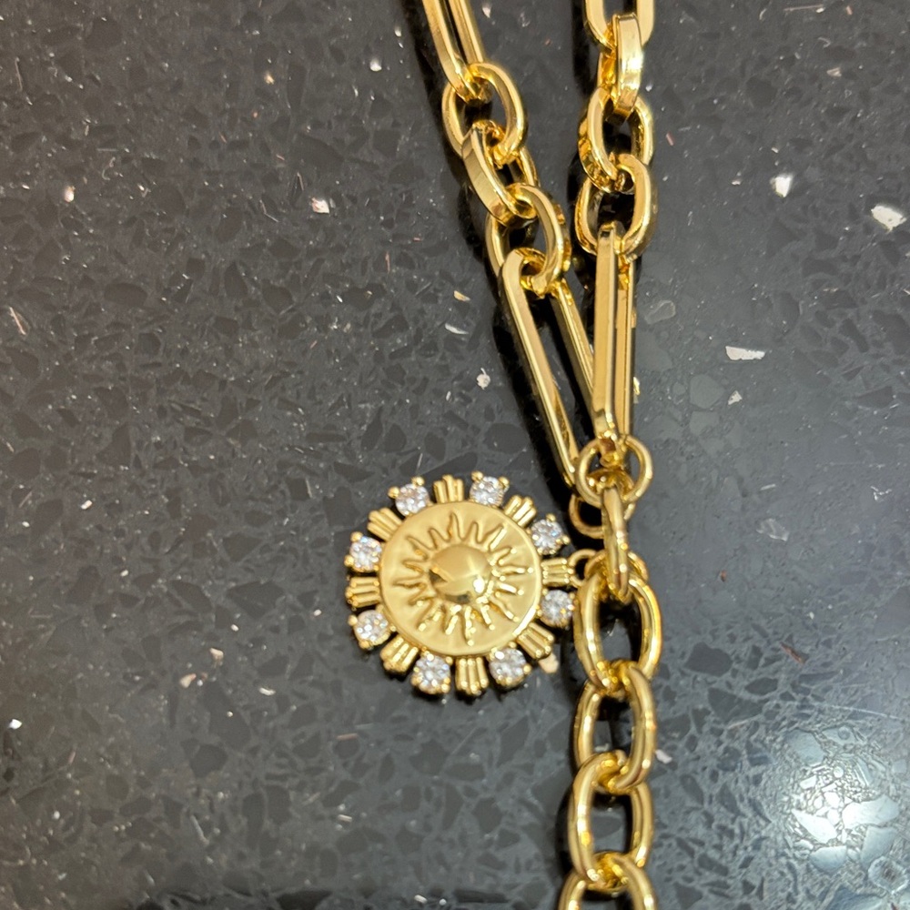 Gold Tone Sunflower and Heart Drop Pendant Necklace - Women Jewelry - Picture 4 of 7